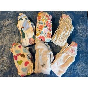 LOT of 6 Pc Baby Girls Clothes #GRL, size 3 mos, Winter/Fall Fleece Sleepers